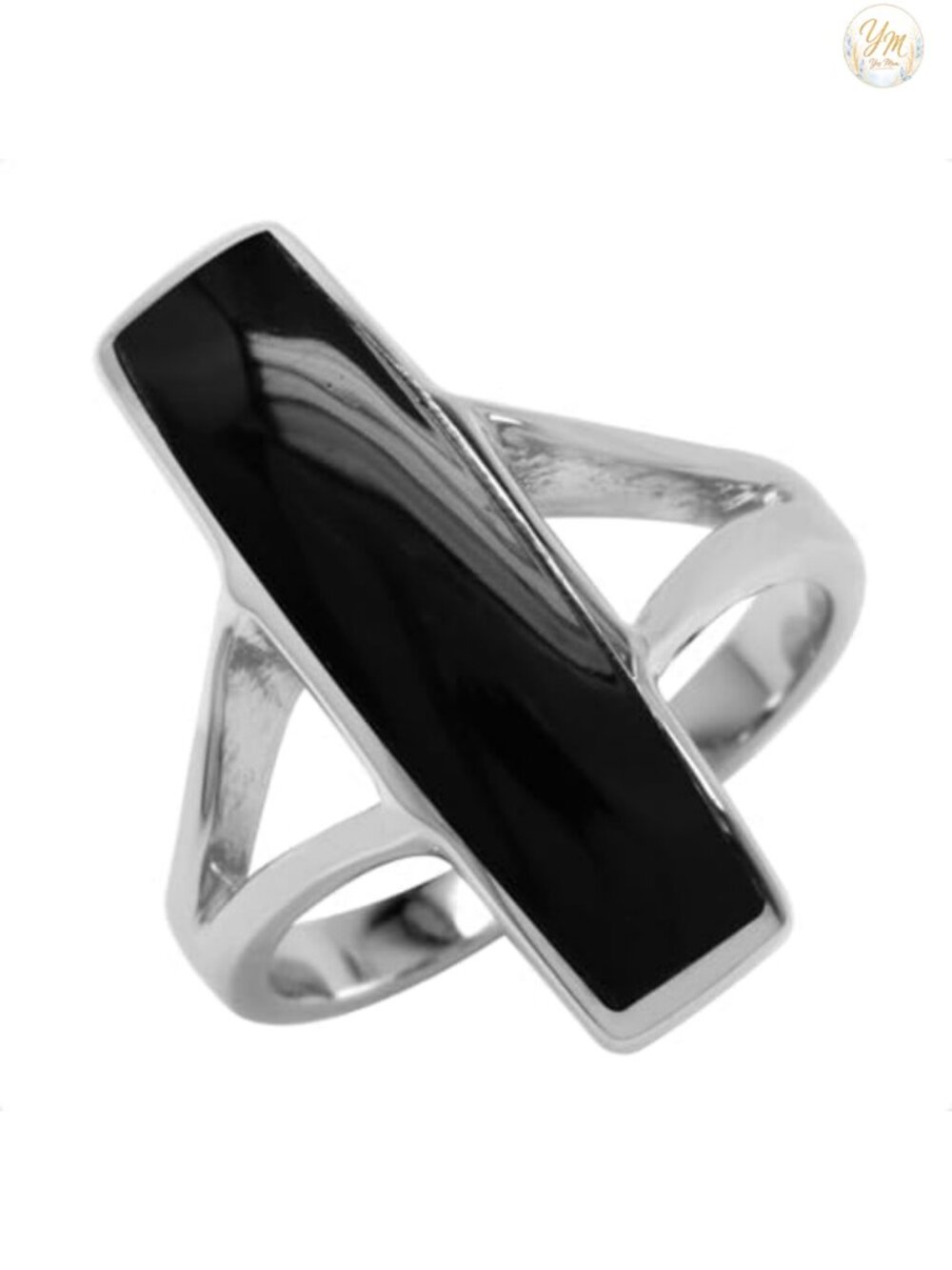 Silvershake Sterling Silver Created Black Onyx Inlay Statement Ring for Women